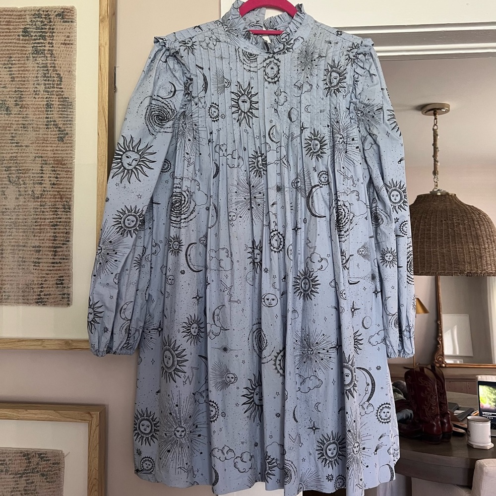 Ganni Blue Celestial Print Dress